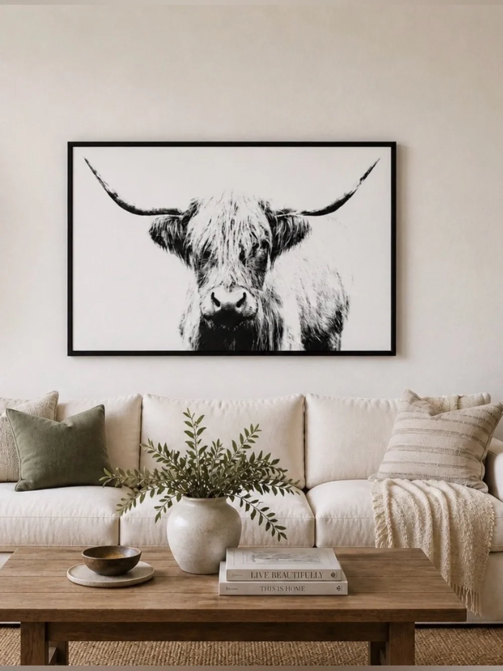 Large Black & White Highland Cow Bjorksta Wall Art Print | Discontinued